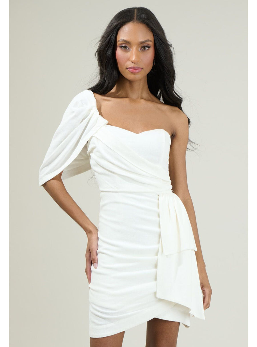 Shirley pleated white mini dress