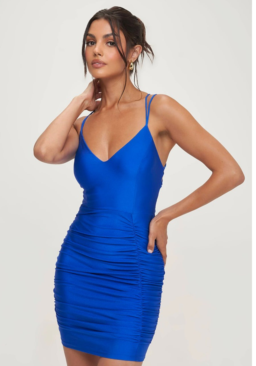 Blue Delfina sexy back mini dress