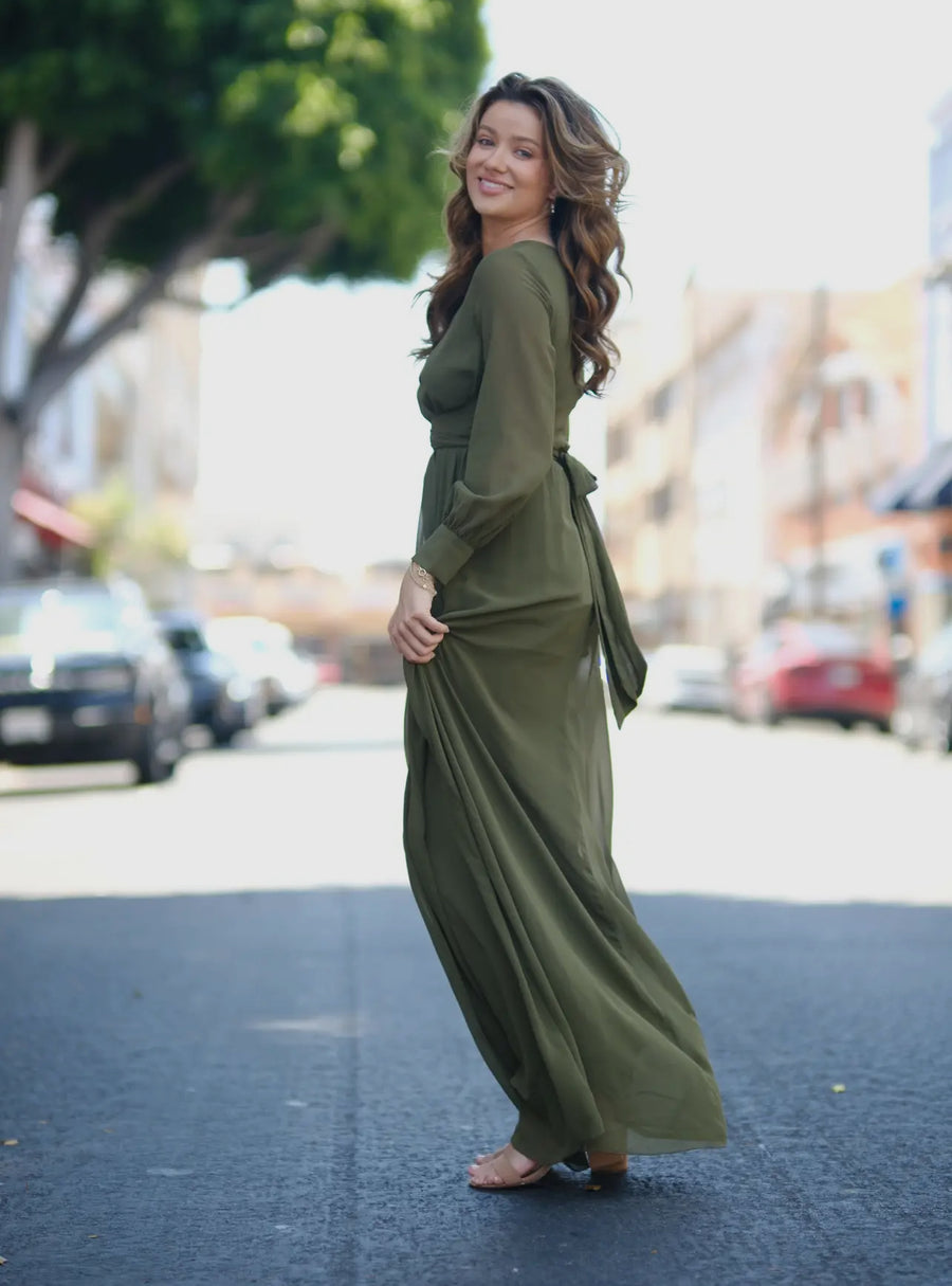 Sage Green long sleeved maxi dress