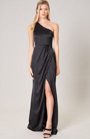 Black-Prestige One Shoulder Asymmetrical Maxi Dress