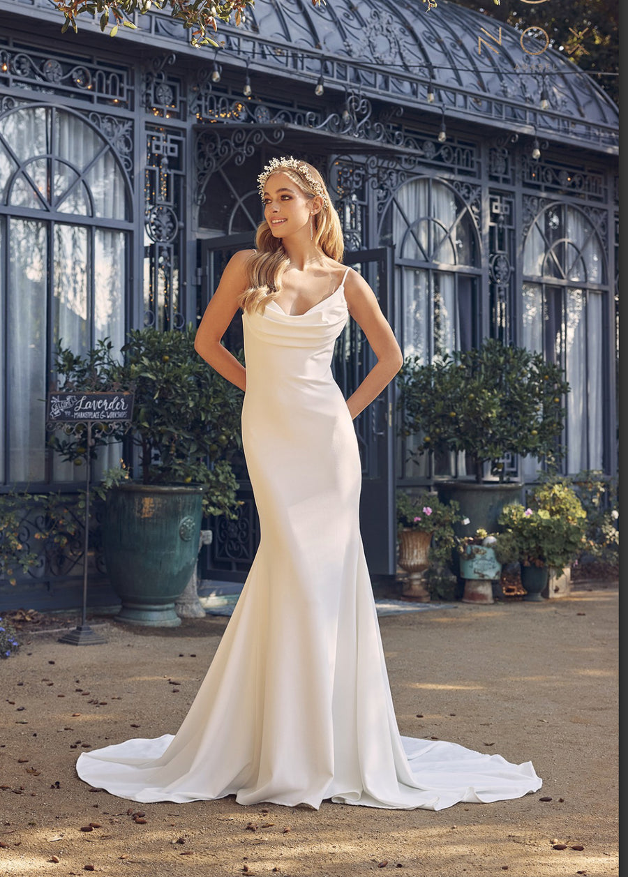 Cowl Neckline Mermaid Gown with Spaghetti Straps