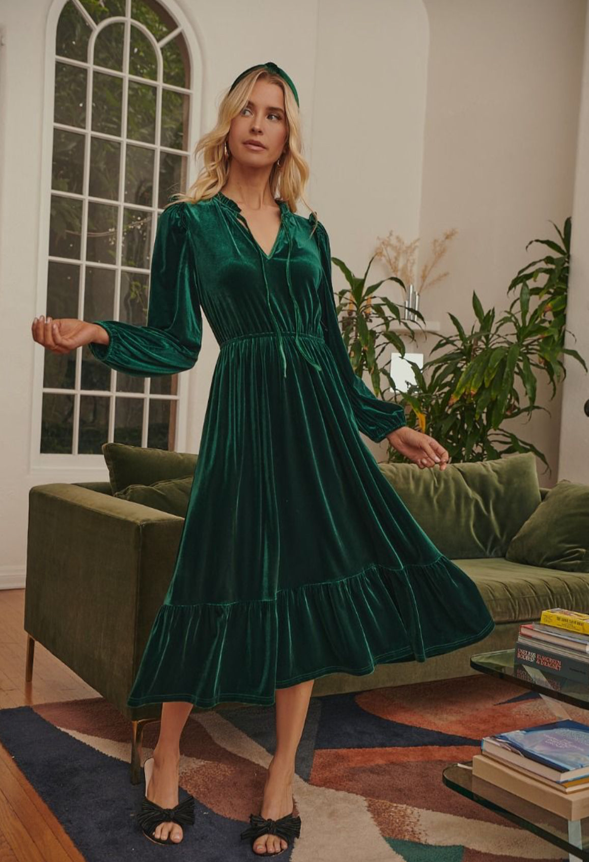 Debby Velvet Green  Maxi Dress