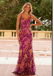 Plum sequence Floral design gown