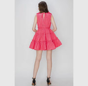 Ina V neck ruffle mini dress- Hot pink