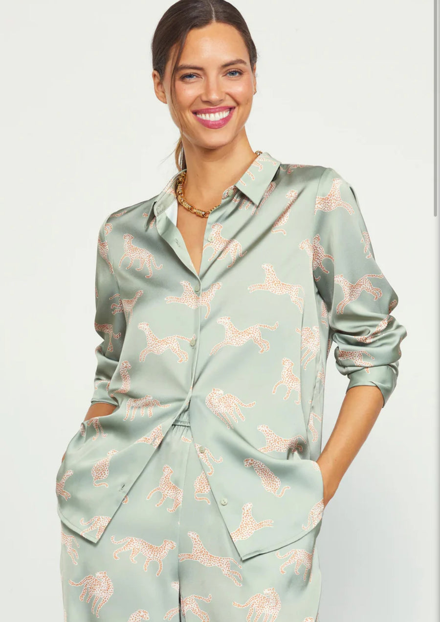 Cheeteh print satin Button down blouse