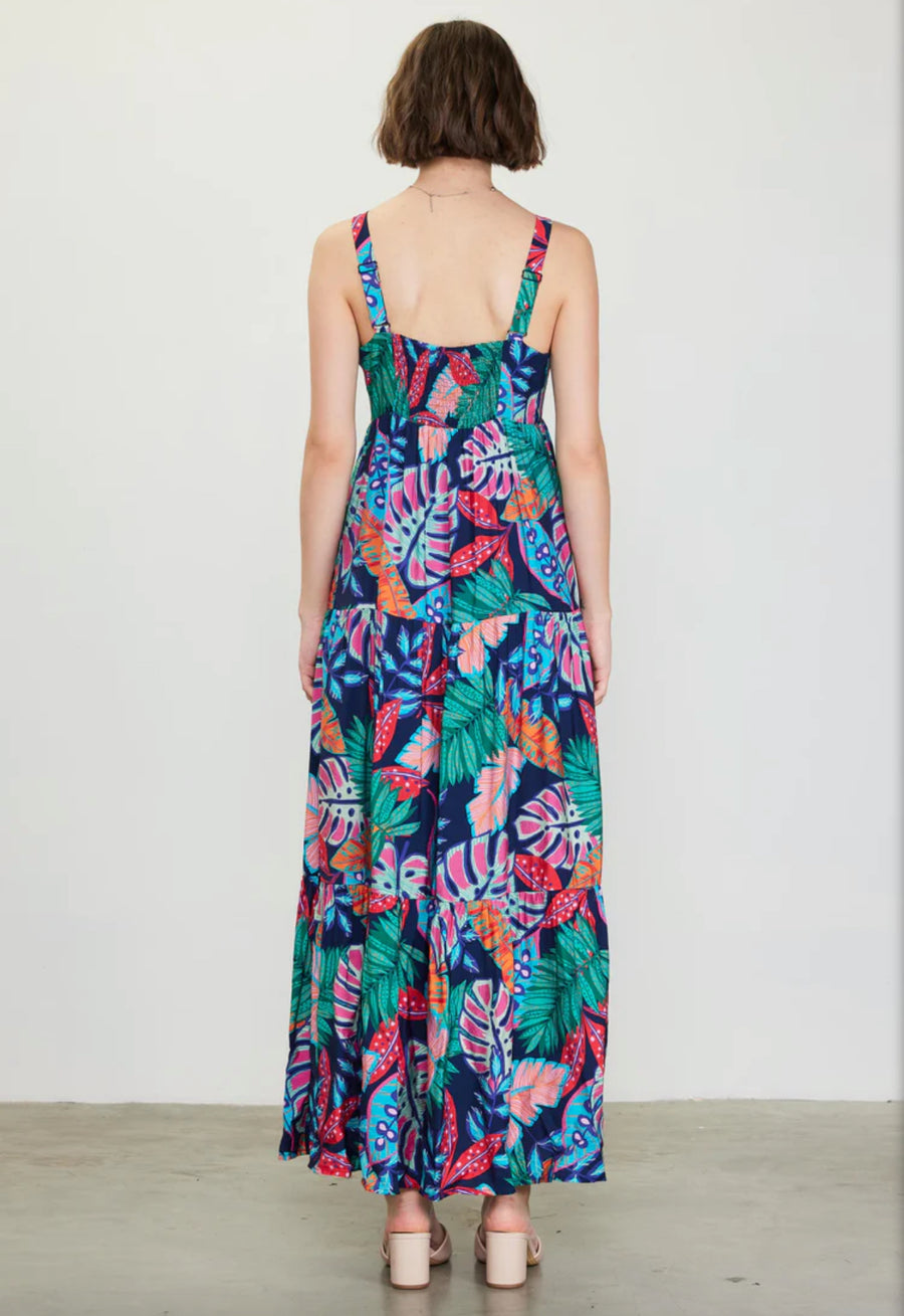 ULA TROPICAL PRINT TIERED MAXI DRESS