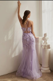 Lavender flowers appliqué gown