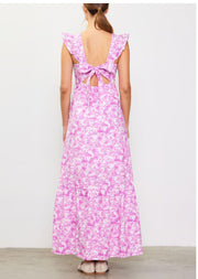 Pink White -Daphne Floral Print Ruffle Maxi Dress