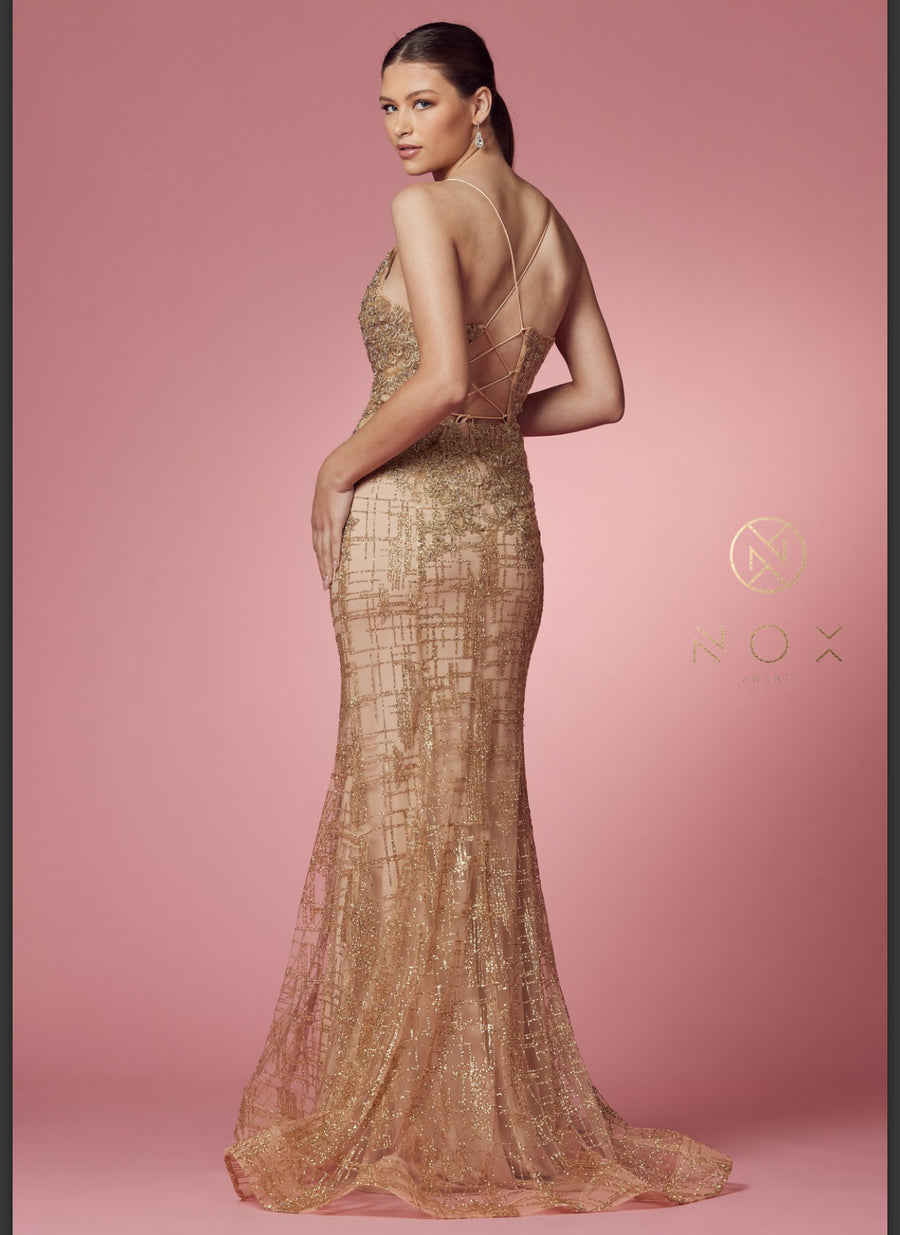 Gold Glittering Deep V dress