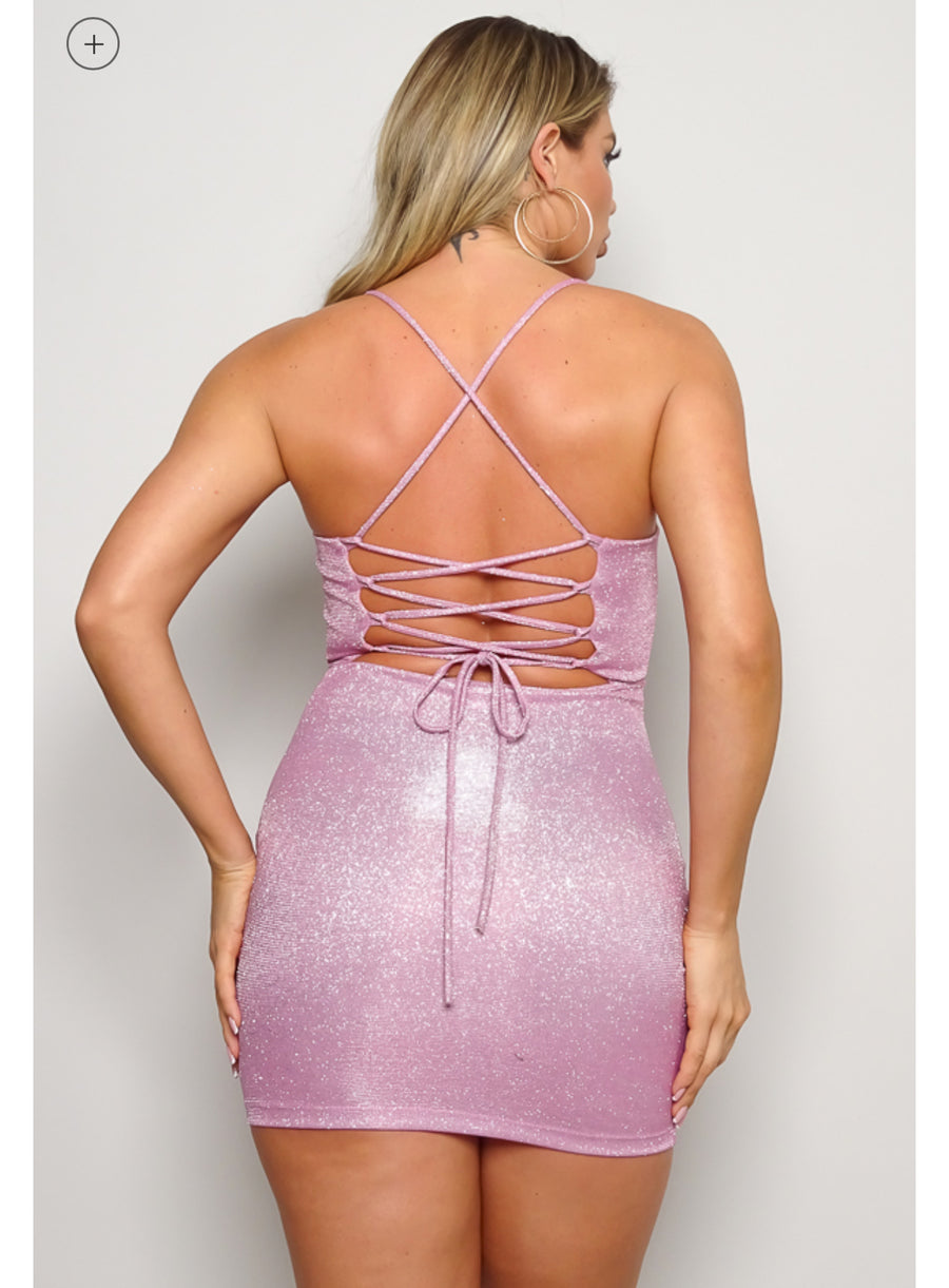 Bubble pink GLITTER MINI DRESS