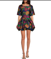 Iriana Floral Elisah Jacquard Bubble Mini Dress