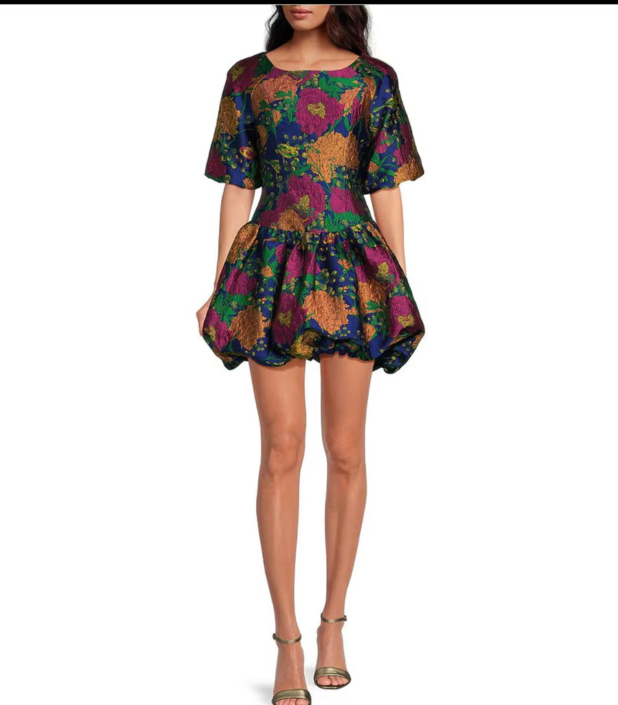 Iriana Floral Elisah Jacquard Bubble Mini Dress