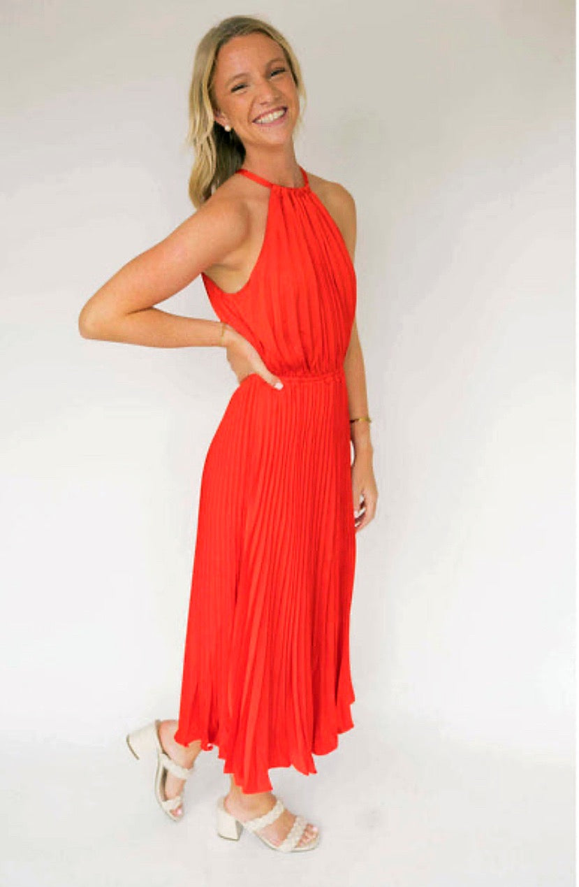 Kora Pleated Red Dress