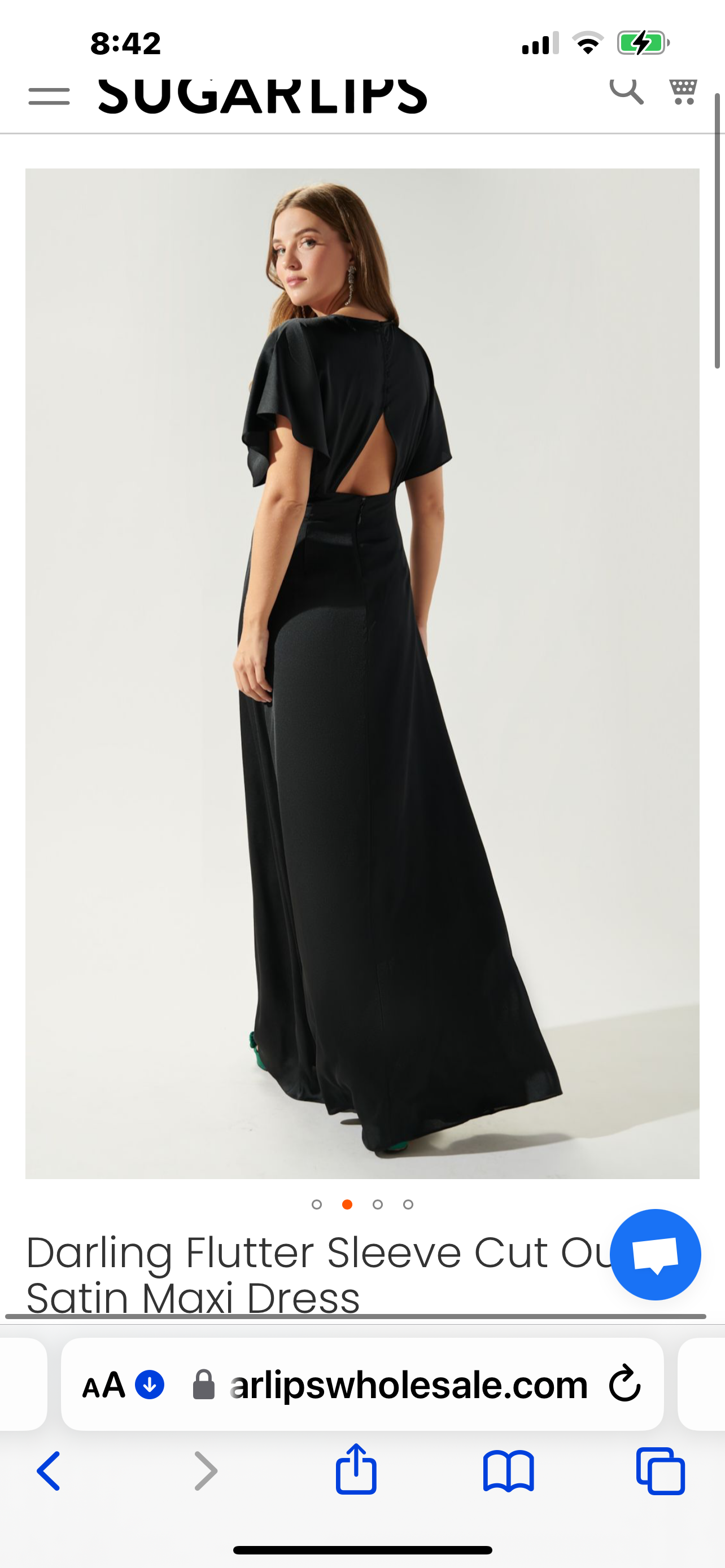 Black-Darling Flutter Sleeve Cut Out Satin Maxi Dress