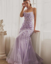 Lavender flowers appliqué gown