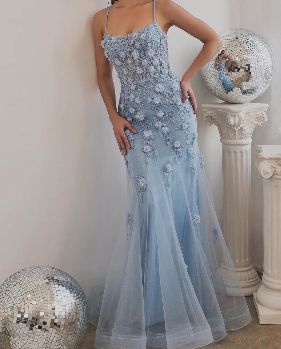 Baby Blue flowers appliqué gown