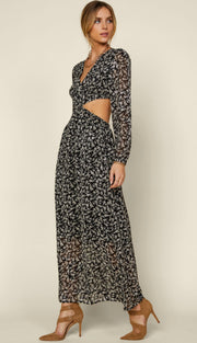 Black Floral Long Sleeve Maxi Dress