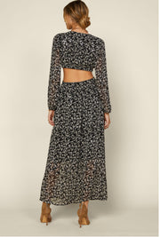 Black Floral Long Sleeve Maxi Dress