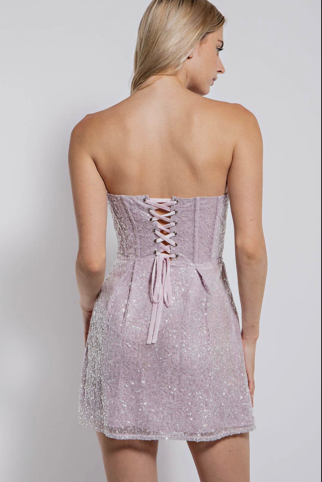 Violet Sequins Glitter Strapless Dress